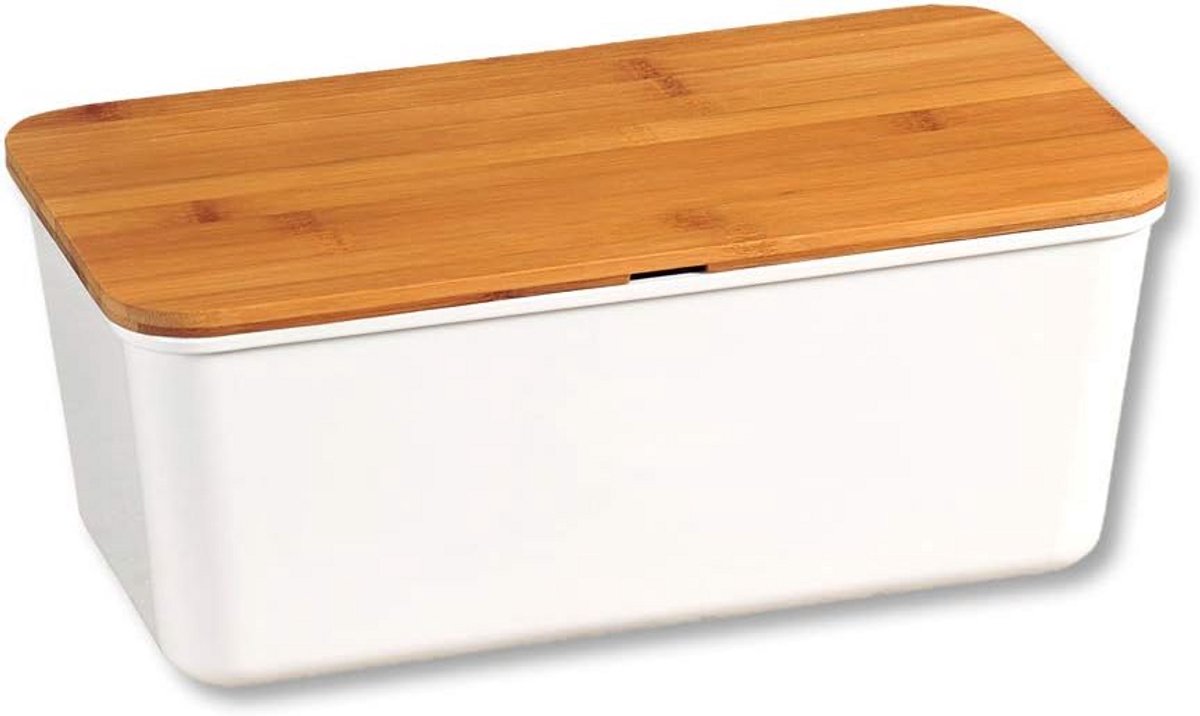 Broodtrommel met deksel - Brooddoos - Brood bewaren - Met snijplank - 34 x 14 x 18 cm - Wit bruin