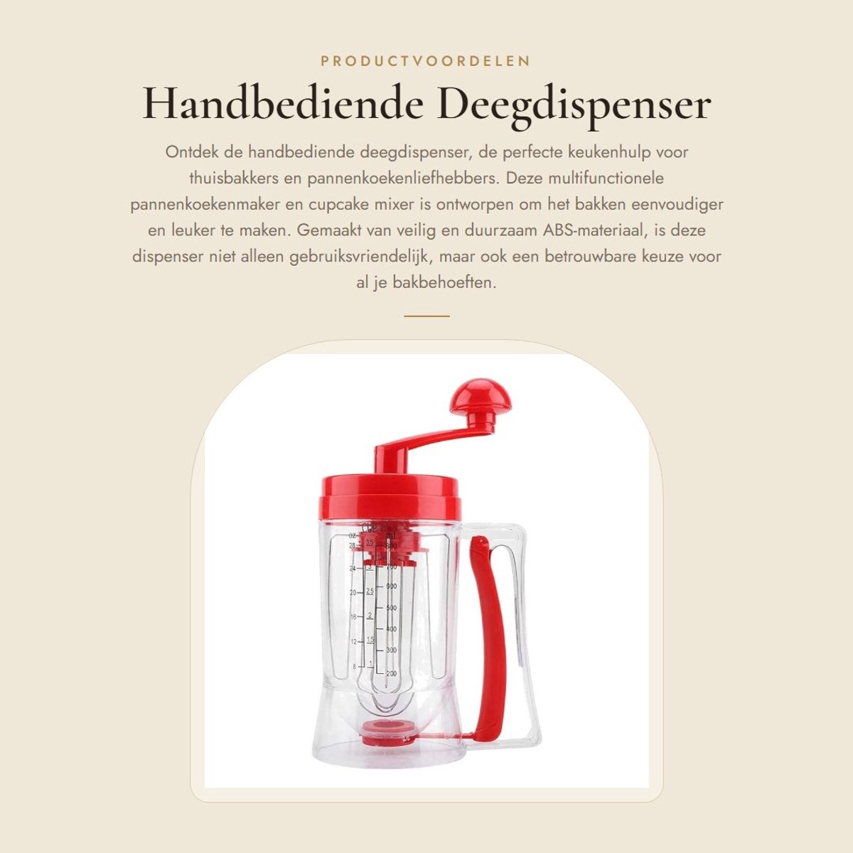 Dailygoods- Deegdispenser Handbediend - Pannenkoekenmaker - Bakgereedschap - Weegschaal - ABS-materiaal - Eenvoudig schoon te maken - Beslagdispenser