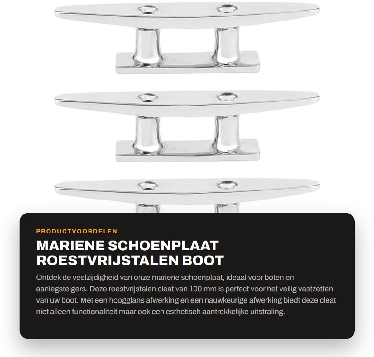 Dailygoods- Dock Cleat 100 Mm - 4 Stuks - Roestvrij Staal - Mariene Schoenplaat - Corrosiebestendig - Eenvoudig te Installeren - Bootcleat