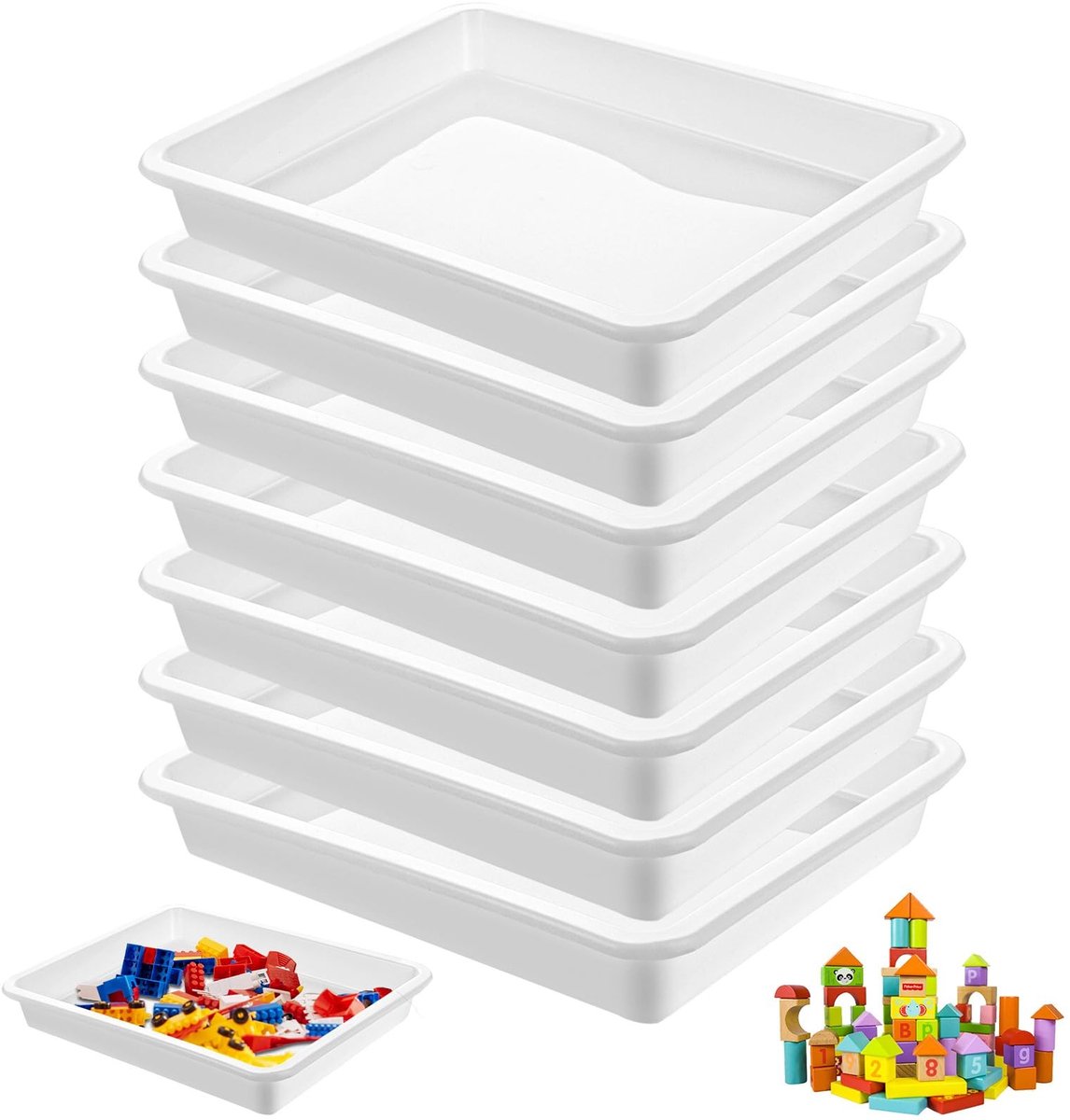 Dailygoods- Kunststof Dienblad 20 Stuks - Rechthoekig - 28 x 21 x 3 cm - Herbruikbaar - Serveerschaal voor Snacks - Wit