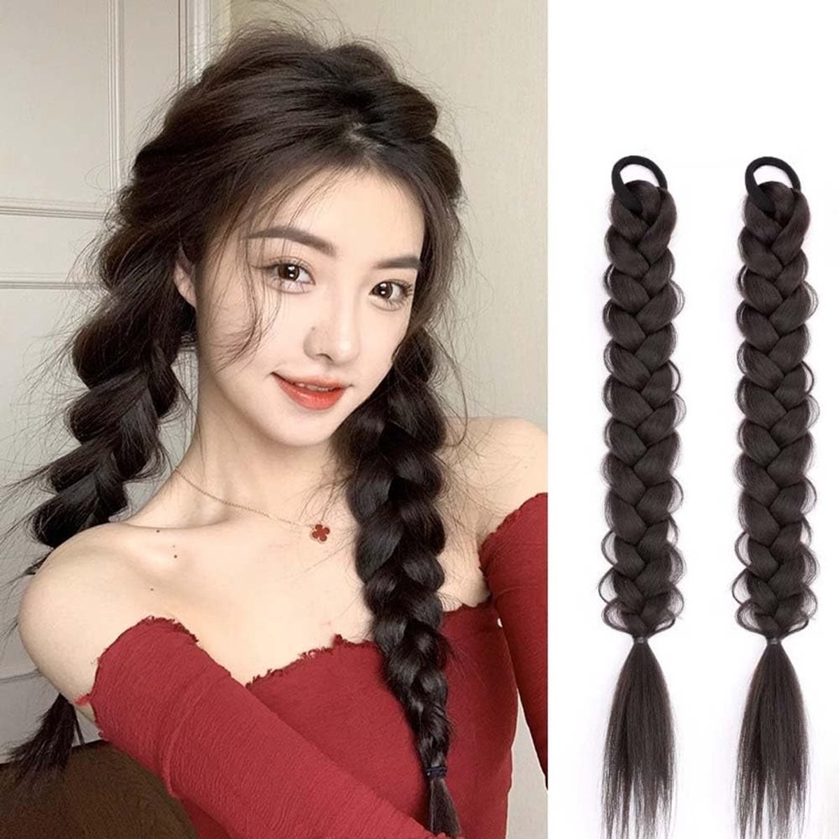 Dailygoods- Paardenstaart Extensions 50 cm - 2 Stuks - Synthetisch Haar - Gevlochten Paardenstaart - Zacht en Realistisch - Geschikt voor Feesten - Haarextensies