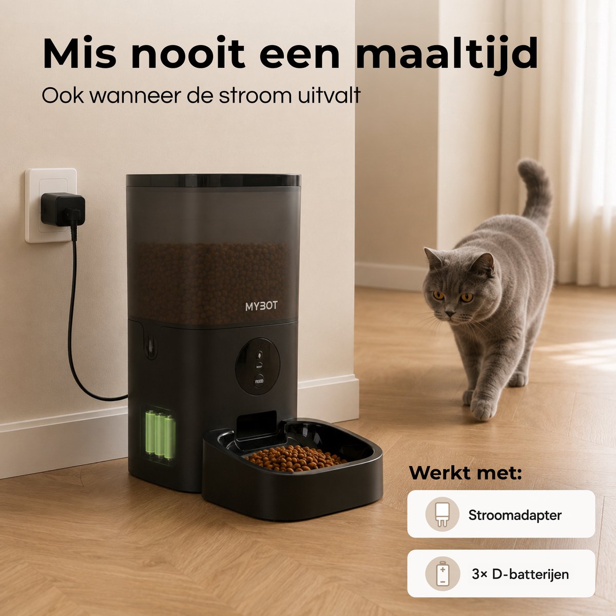 MYBOT Automatische Voerbak - Kat en Hond - Voerautomaat 6L - Met App en Spraakopname - Voor Droogvoer - Zwart - P3 thumbnail 5