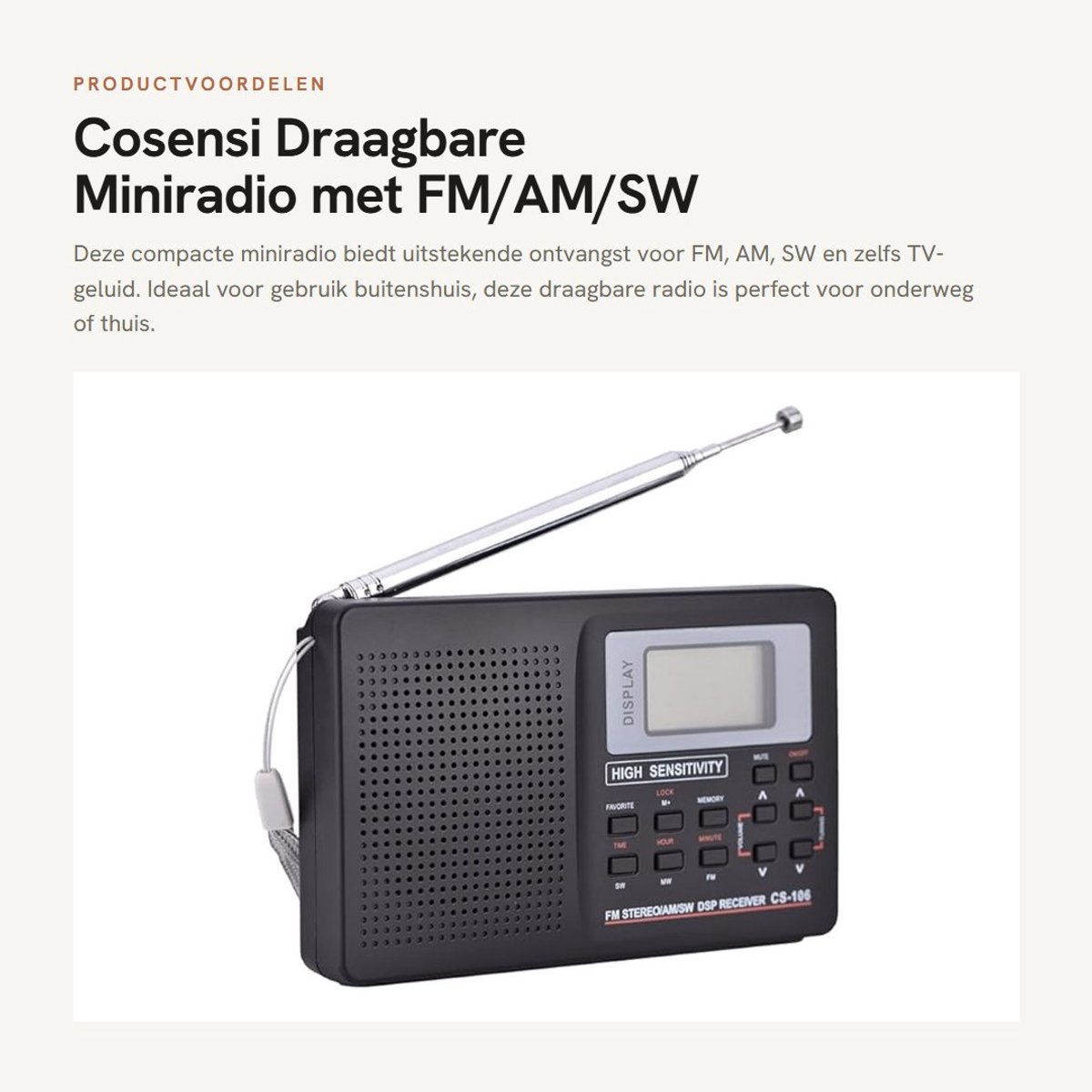 Dailygoods- Miniradio Draagbaar - FM/AM/SW/LW Ontvanger - Radio Noodpakket - Radiowekker - Klok met Alarm - Hoge Ontvangstgevoeligheid