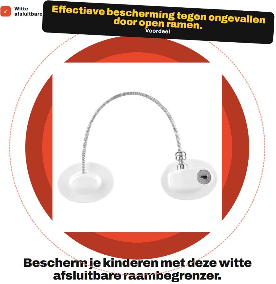 Dailygoods- Raambegrenzer met sleutel - Duurzaam kinderslot - Raambeveiliging kind - Raambegrenzer zonder boren - Roestvrijstalen kabel - Voor buiten en binnen gebruik - Veiligheidslot