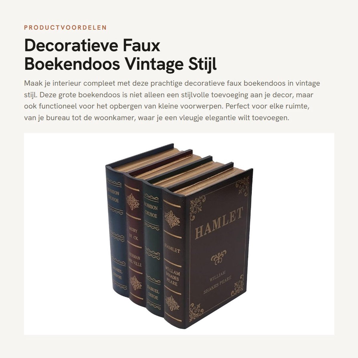 Dailygoods- Boekendoos Grote Maat - Decoratieve Opbergdoos - Vintage Stijl - Kunstleer - Geschikt voor Kantoordecoraties - Afmetingen 16,7 x 14 x 24 cm