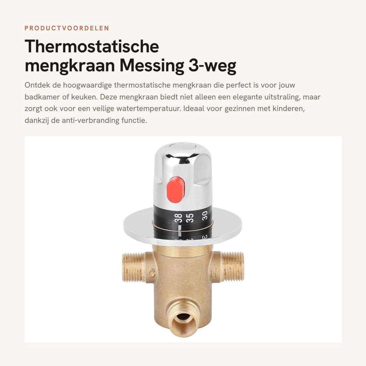 Dailygoods- Thermostatische Mengkraan - Messing - 3-weg Ventiel - G1/2 Aansluitingen - Anti-verbranding - Slijtvast en Waterdicht - Mengventiel