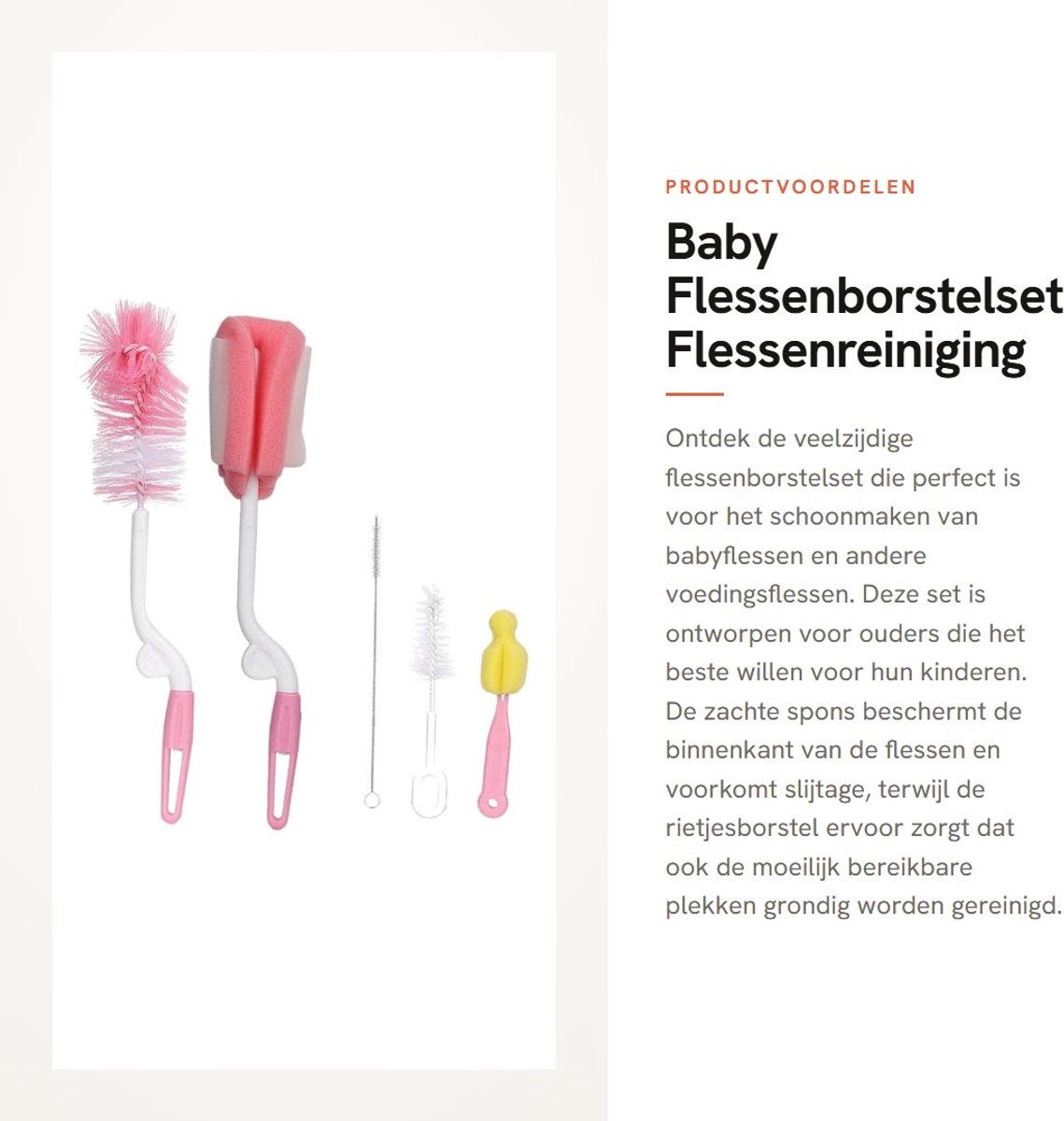 Dailygoods - Baby Flessenborstelset - Flessenreiniging - Geschikt voor alle flessen - Zachte spons - Inclusief rietjesborstel - Voor babyflessen