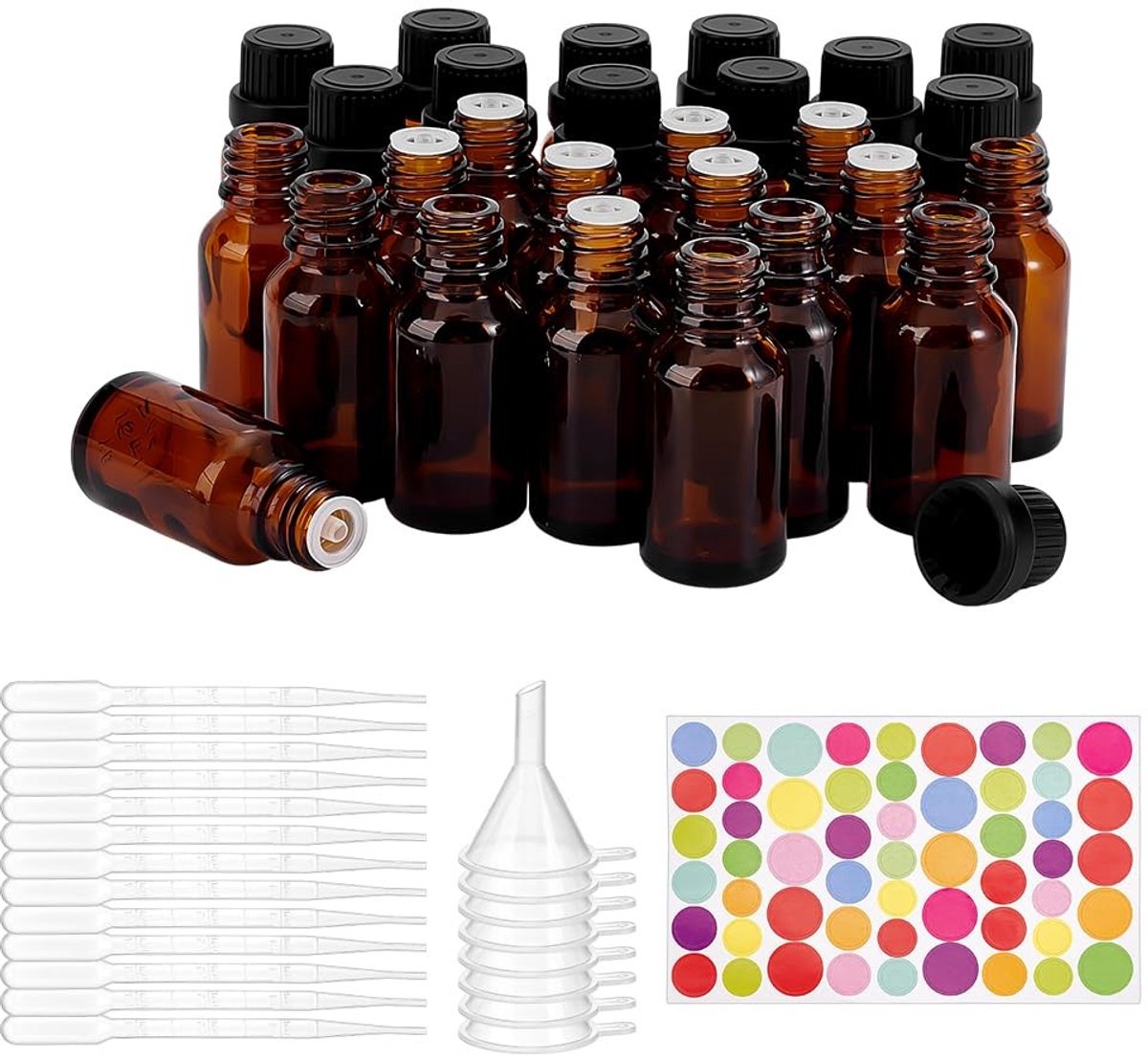 Dailygoods- Glazen Flesjes 48 Stuks 15 ml - Hervulbare Containers - Plastic Druppelaars - 