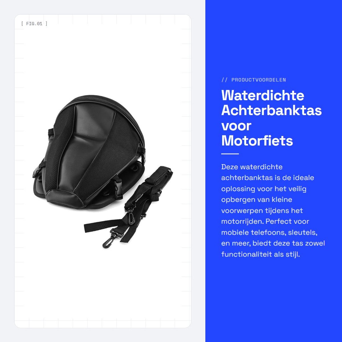 Dailygoods- Achterbanktas Waterdicht Design - Motorfiets/Tas - Praktische Opbergtas - Handtas/Schouderriem - Eenvoudig te Installeren - Geschikt voor Mobiele Telefoons - Motorzadeltas
