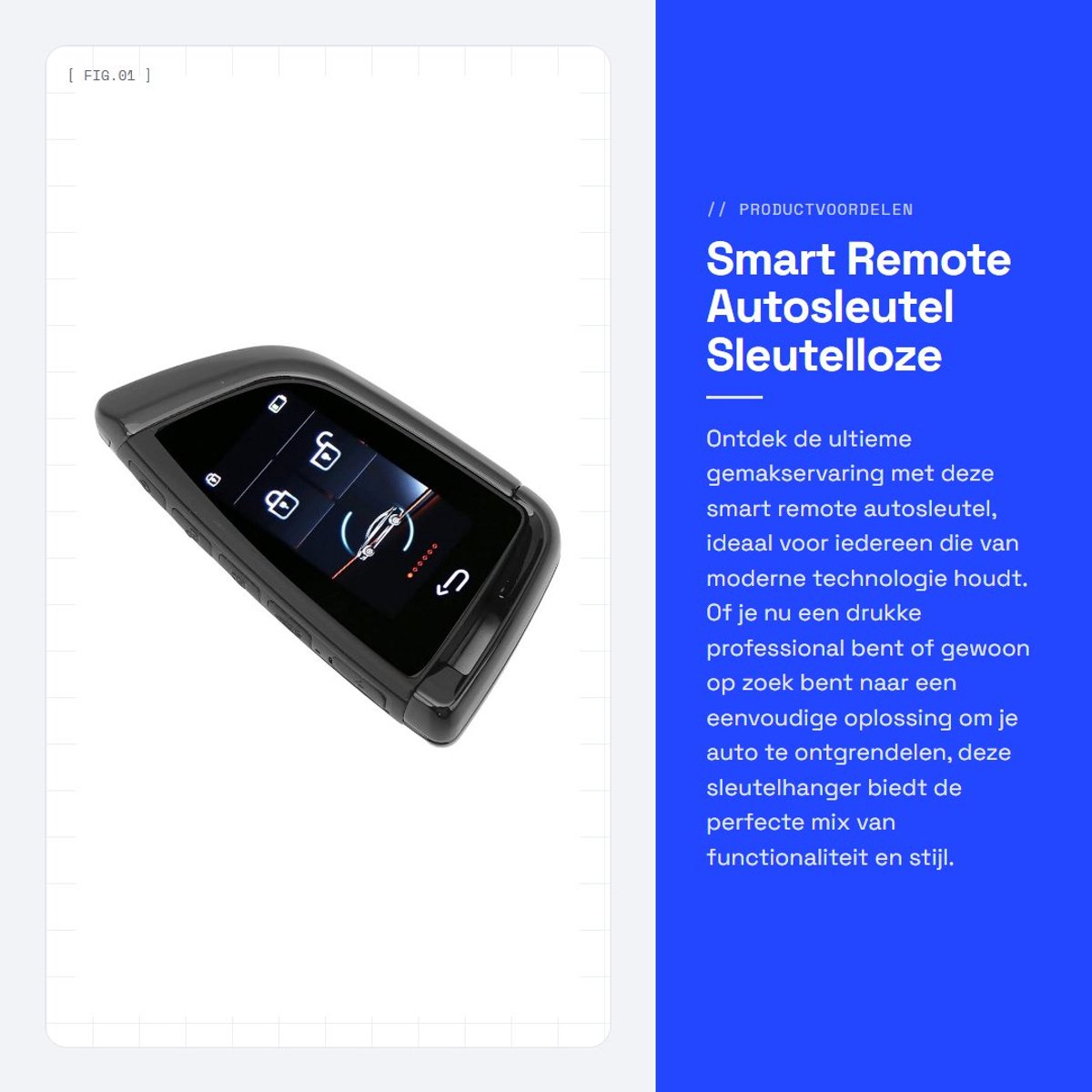 Dailygoods - Smart Remote Autosleutel - Sleutelloze toegang - LCD-scherm - Zwart - Keyless Entry - Vervangingssleutel voor auto - Geschikt voor divers...