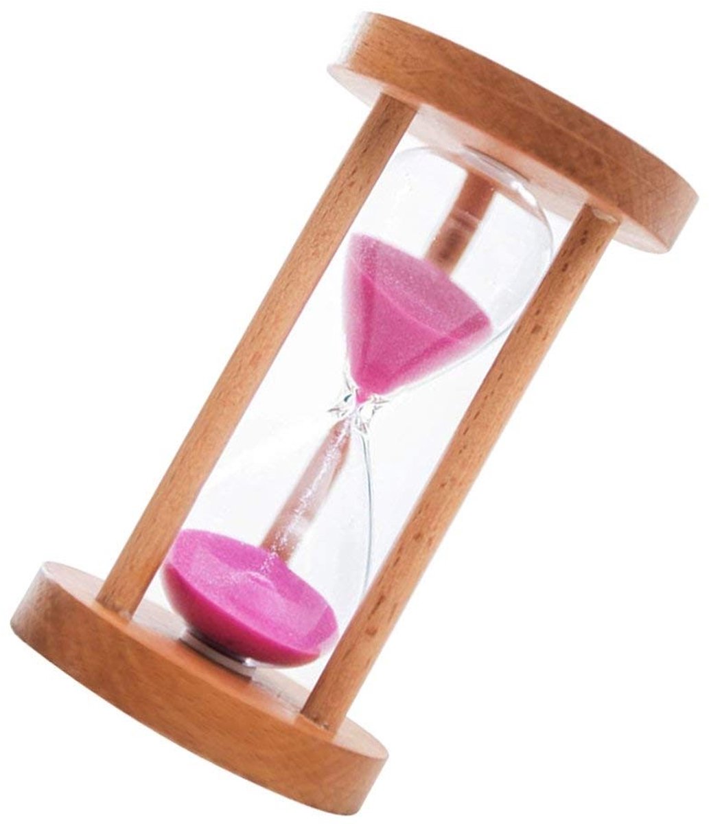 Dailygoods - Zandloper - Timer voor de keuken - Houten standaard - Roze - Decoratief keukengereedschap - Handmatig - Geschikt voor thuis