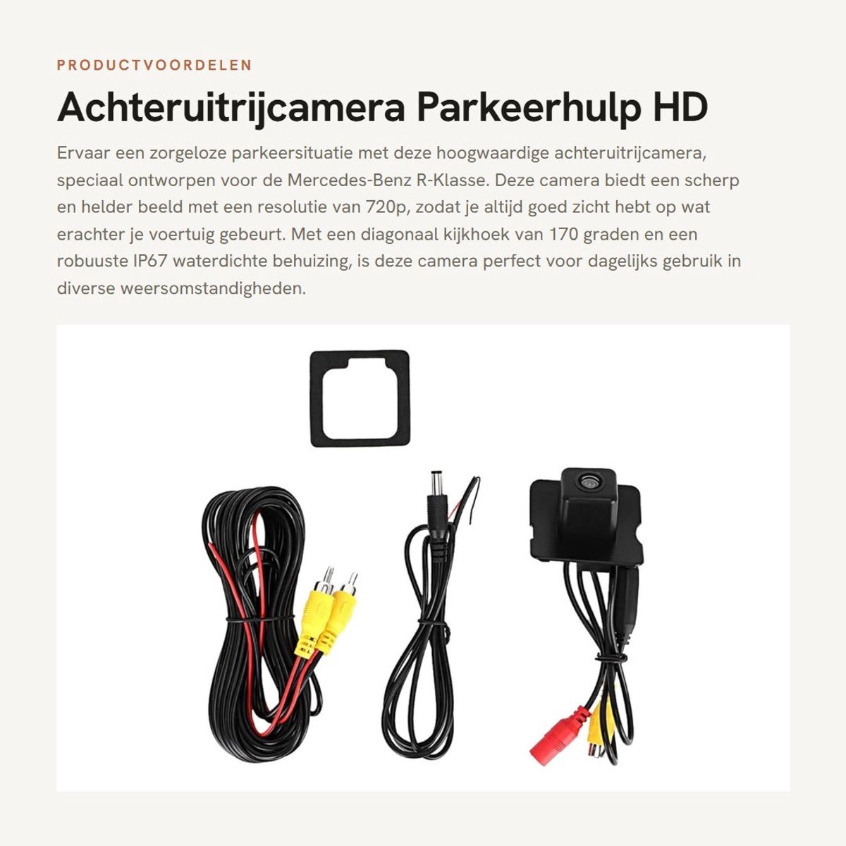 Dailygoods- Achteruitrijcamera HD 720P - Vervanging voor R-Klasse W251/R300/R350/R280/R500 - 170 graden kijkhoek - IP67 waterdicht - Inclusief netsnoer en videokabel - Parkeercamera