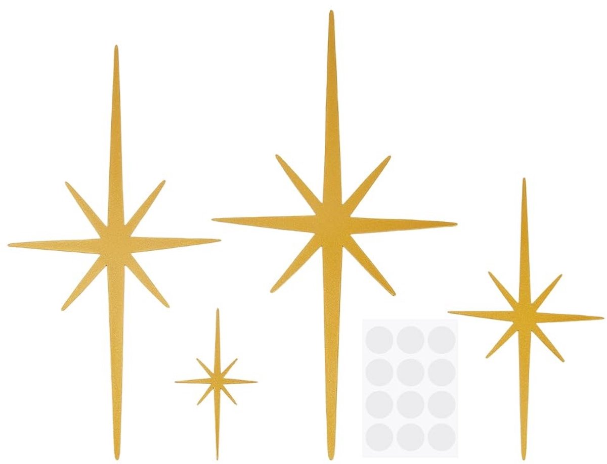 Dailygoods- Muurdecor Gouden Sterren - Wanddecoratie Metalen Sterren - Wanddecoratie Slaapkamer - Wanddecoratie Woonkamer - Wanddecoratie Tuin - 4 Verschillende Maten