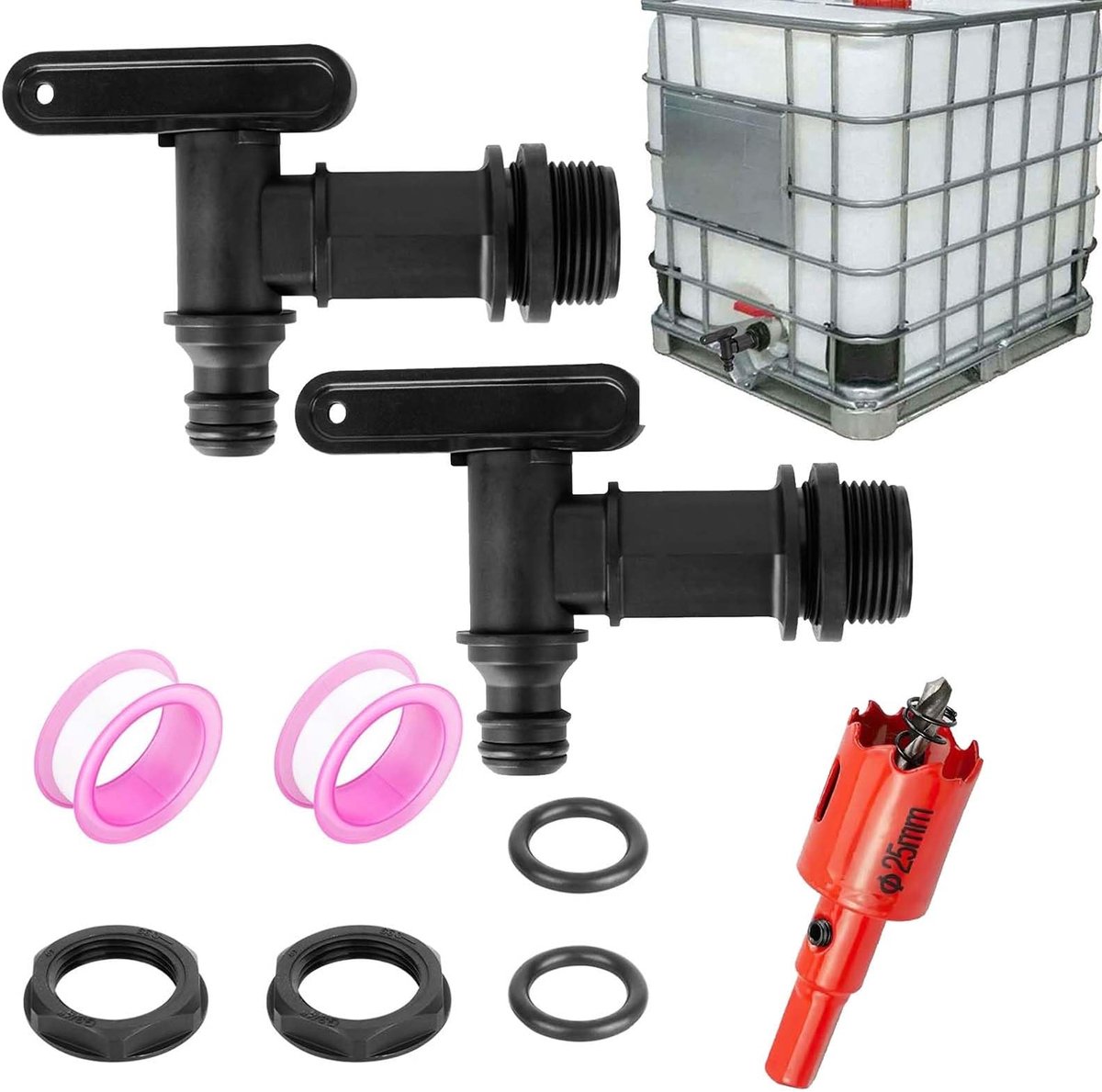 Dailygoods- Aftapkraan 2 Stuks - Regenton-Uitloopkraan - Kunststof Afvoerkraan 3/4 Inch - Waterton-Uitloopkraan - Voor Tuin Regenton - Geschikt voor Vaten - Tankkraan