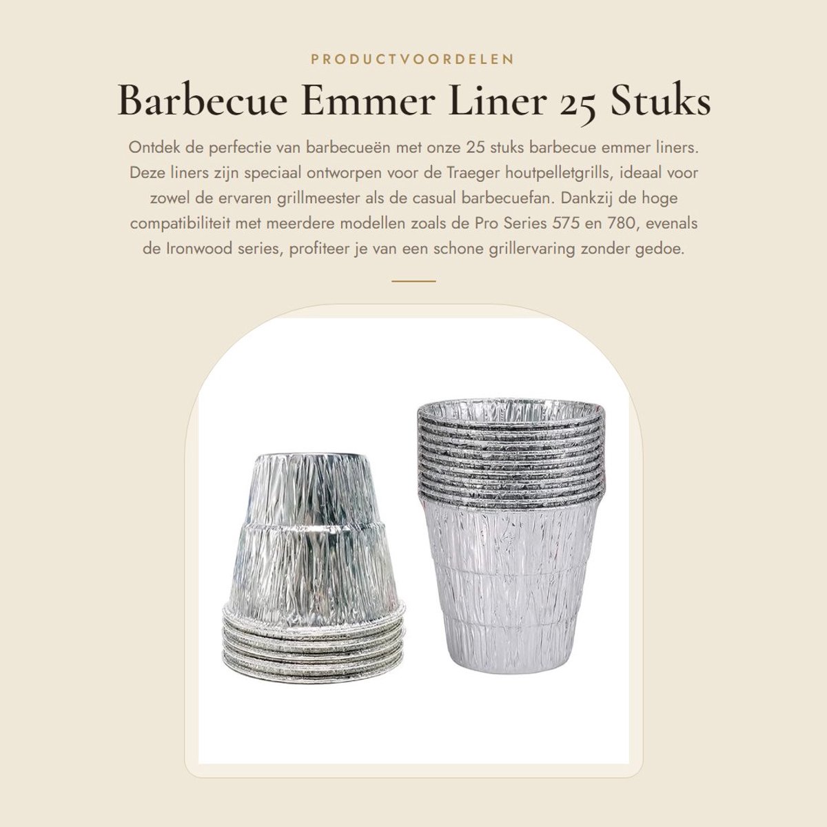 Dailygoods- Emmer Liner 25 Stuks - Vet Emmer Liner - BBQ Druppel Emmer Liner - Compatibel met Traeger en Green Mountain Grills - Afmetingen 12,4/10,5/9 cm - Grill Liner