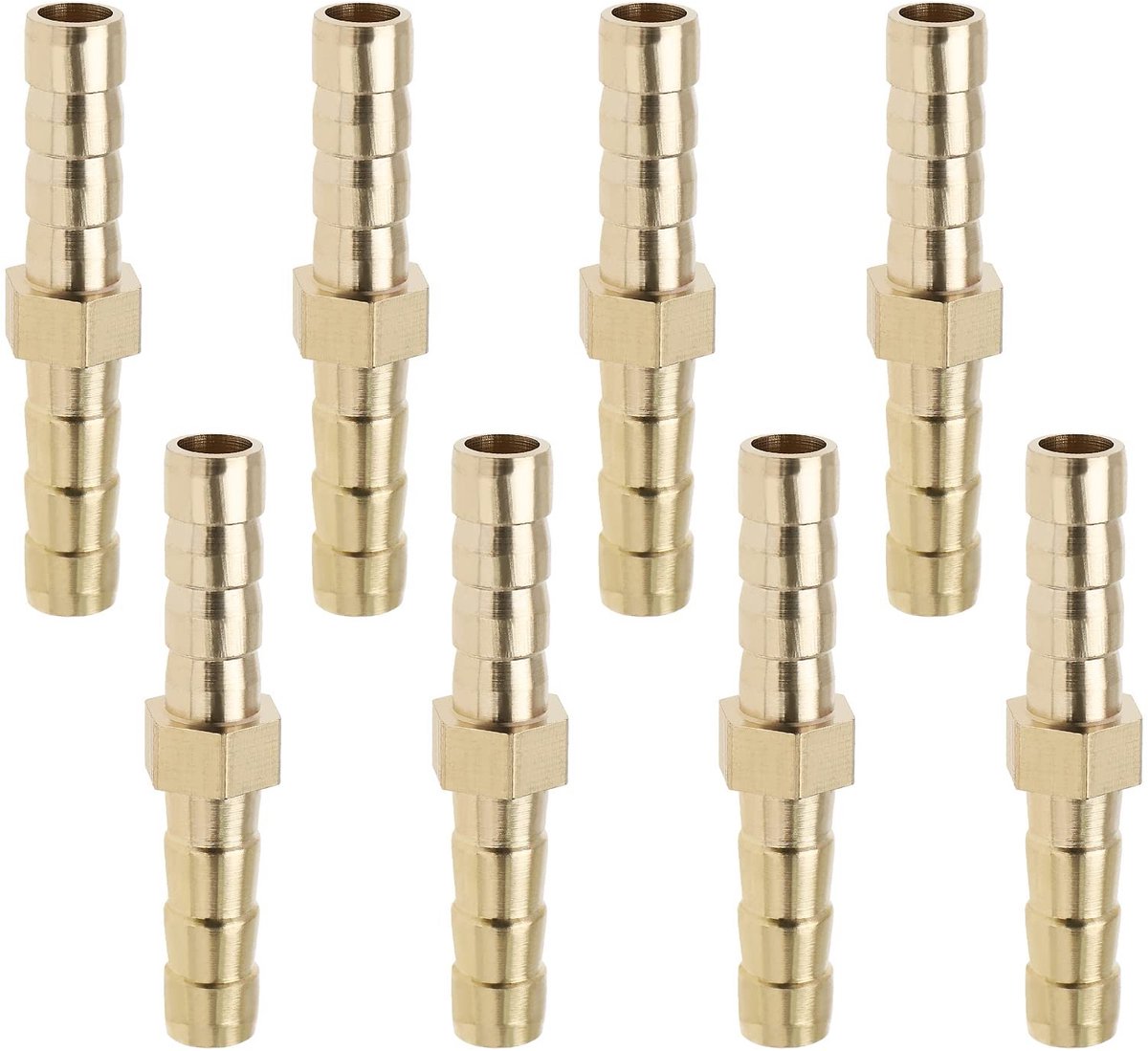 Dailygoods- Slangverbinder Messing - 8 Stuks - 6 mm Weerhaak - Slangkoppelingen - Aansluiting voor Water/Brandstof/Olie - Corrosiebestendig - Slangkoppeling