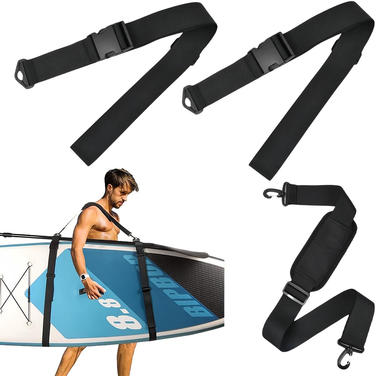 Dailygoods- Schouderriem Verstelbaar 80-140 cm - Draagriem Surfplank - SUP-Harnas - Zacht Gevoerd - Duurzaam Nylon