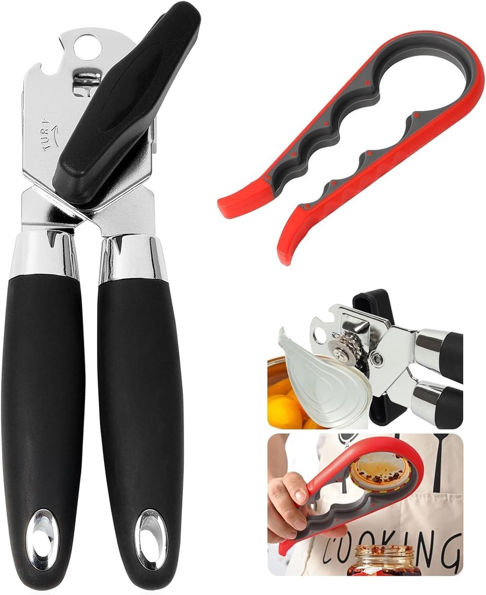 Dailygoods- Flesopener Professioneel - 2-delige Set - Multifunctioneel - Antislip Handgreep - Lichtgewicht - Roestvrij Staal - Blikopener