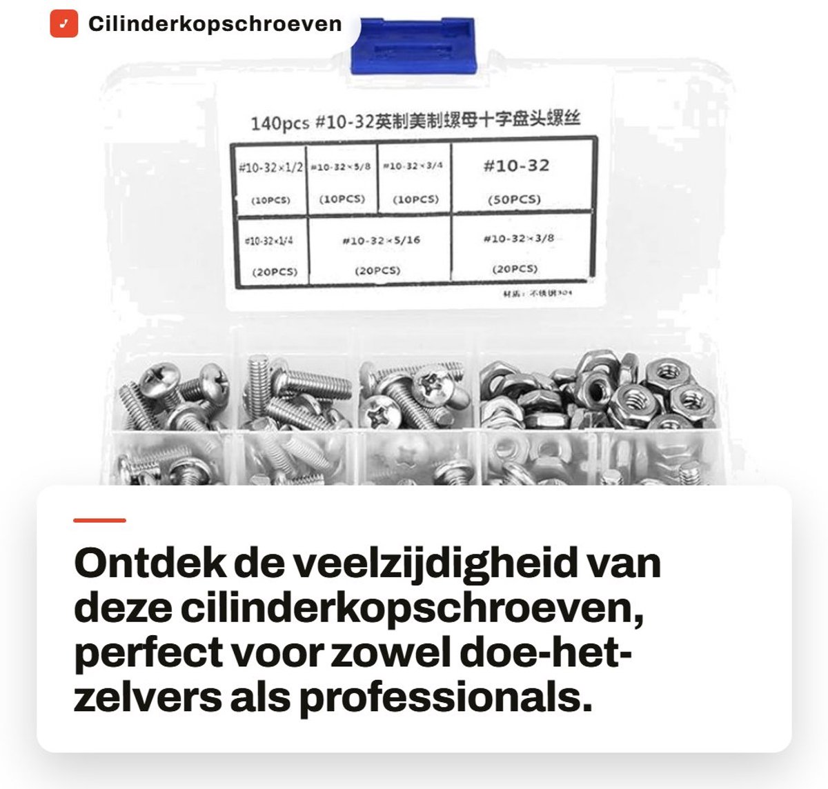 Dailygoods - Cilinderkopschroeven - Roestvrij staal 304 - Set van 140 stuks - Hoogwaardige kwaliteit - Perfect voor dagelijks gebruik - Geschikt voor...