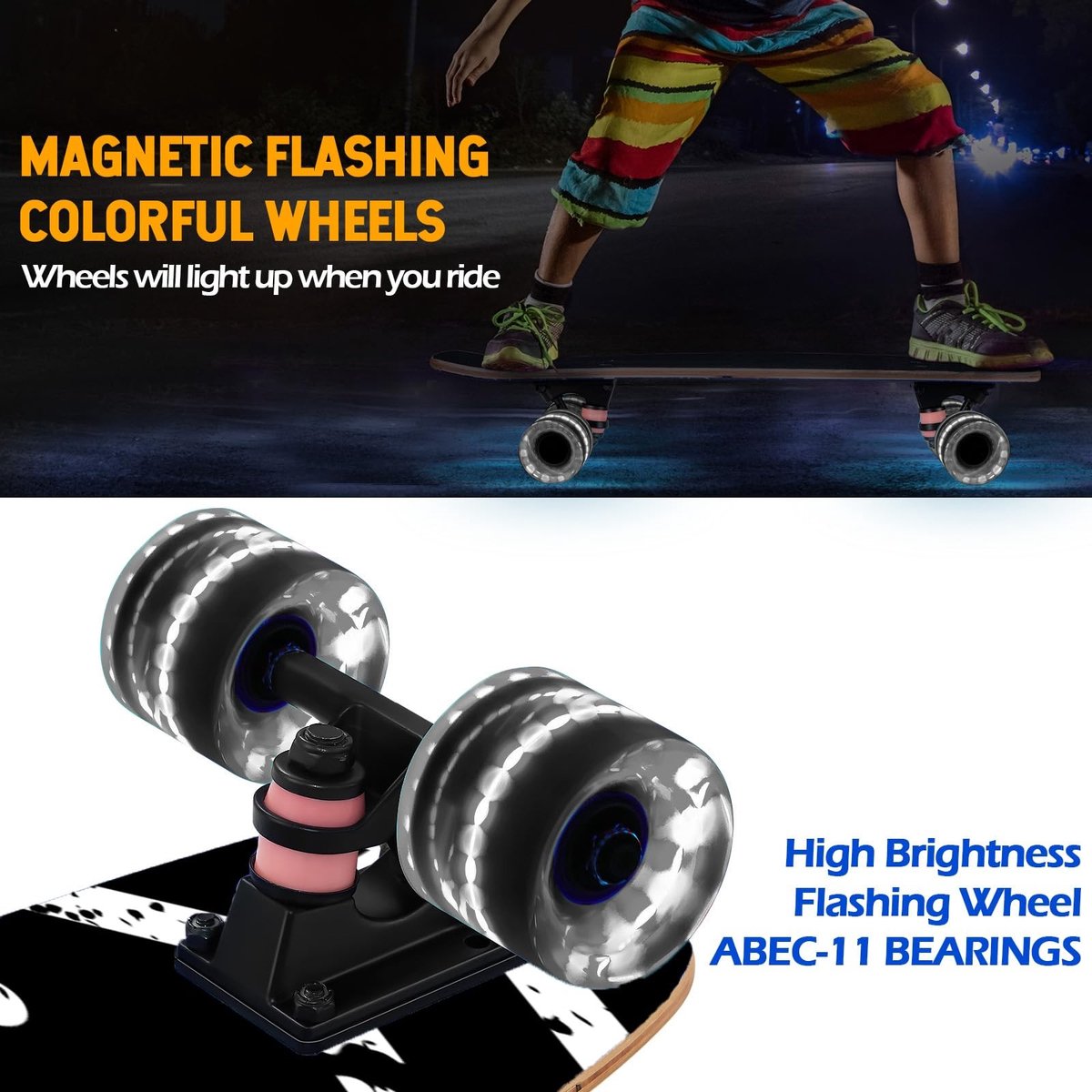 Dailygoods- Skateboard 9-laags esdoorn - Knipperende Wielen - Geschikt voor Kinderen/Volwassenen - Slagvast - Draagvermogen tot 100 kg - Inclusief Schroevendraaier - Skateboard Voor Beginners