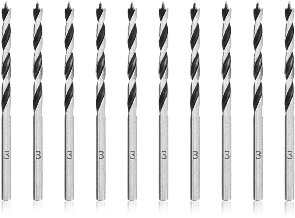 Dailygoods- Houtboren 3mm - 10st Set - Professionele Twist Boren - Spiraal Houtboor - Brad Point - Koolstofstaal voor Duurzaamheid - Boor