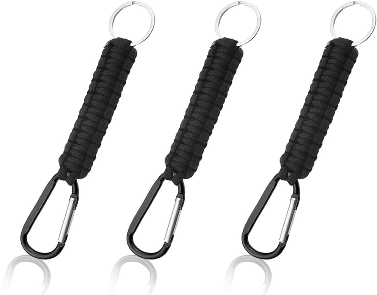 Dailygoods- Sleutelhanger Set 3 Stuks - Karabijnhaak - Sleutelkoord - Zwart - Multifunctioneel - Hoogwaardig Nylon - Keychain