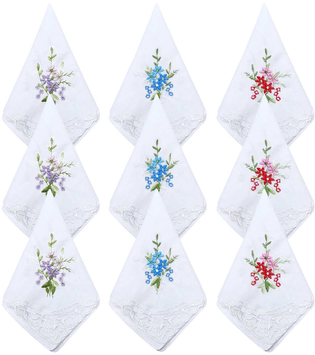 Dailygoods- Hoofddoek 9 Stuks - Vintage Kanten Doeken - Zacht Katoen - Bloemenborduurwerk - 28 x 28 cm - Bruiloftsfeest - Bandana