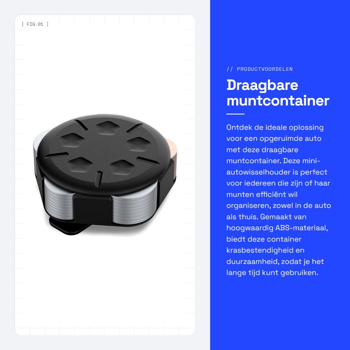 Dailygoods- Muntcontainer Draagbaar - Munthouder - Auto-accessoire - Organisatie - Waterdicht - Krasbestendig - Wisselgeldhouder