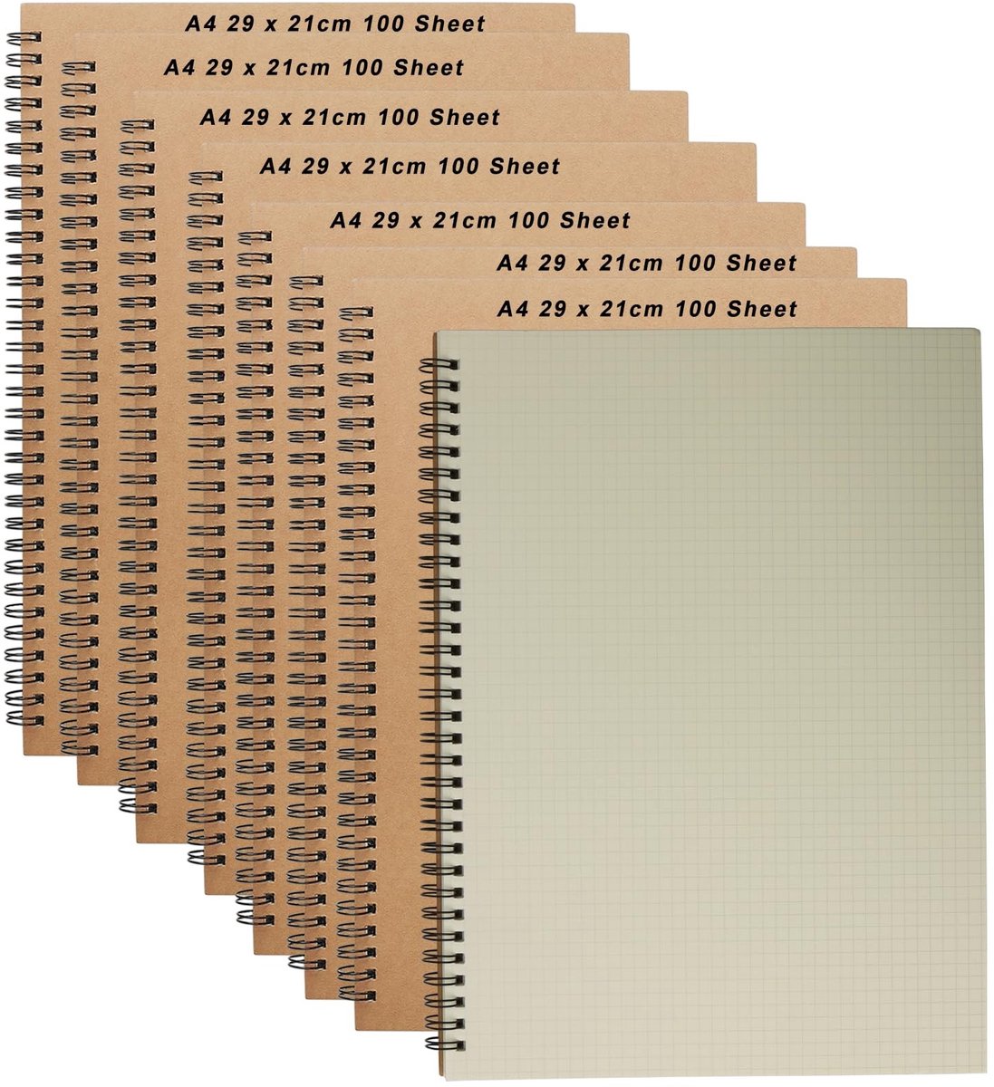 Dailygoods- Notebook A4 Spiraalgebonden - 8 Pack - 200 Pagina's - Kraft Cover - Glad Papier - 20,2 x 11,4 cm - Notitieboek