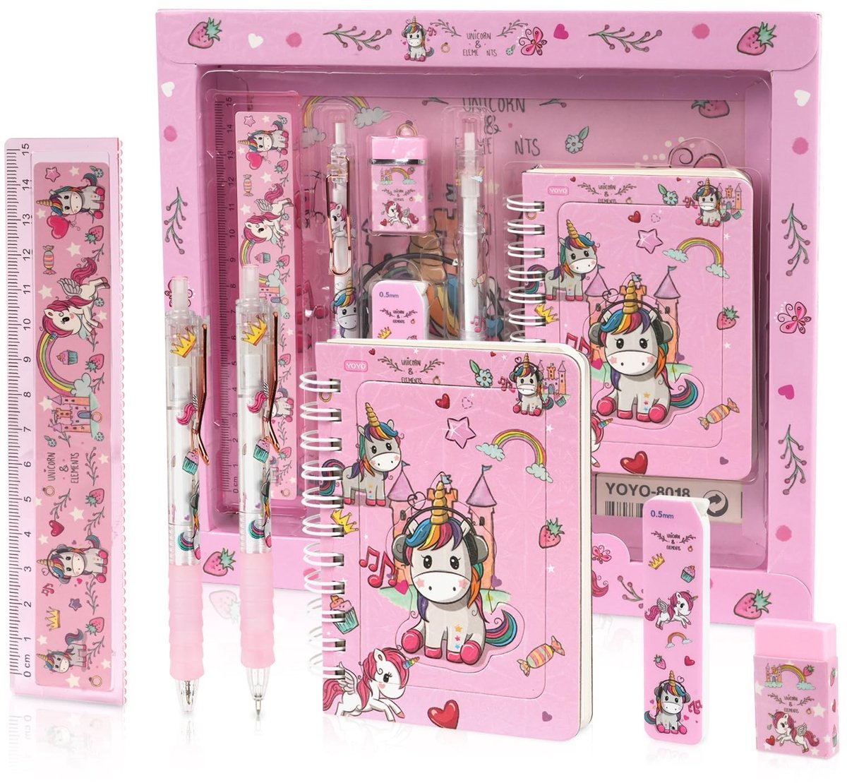 Dailygoods- Kinderschrijfset - Inclusief notitieboek/potlood/gum/liniaal - Mooie geschenkdoos - Perfect voor jongens/meisjes - Verjaardag/Kerstcadeau - Briefpapier