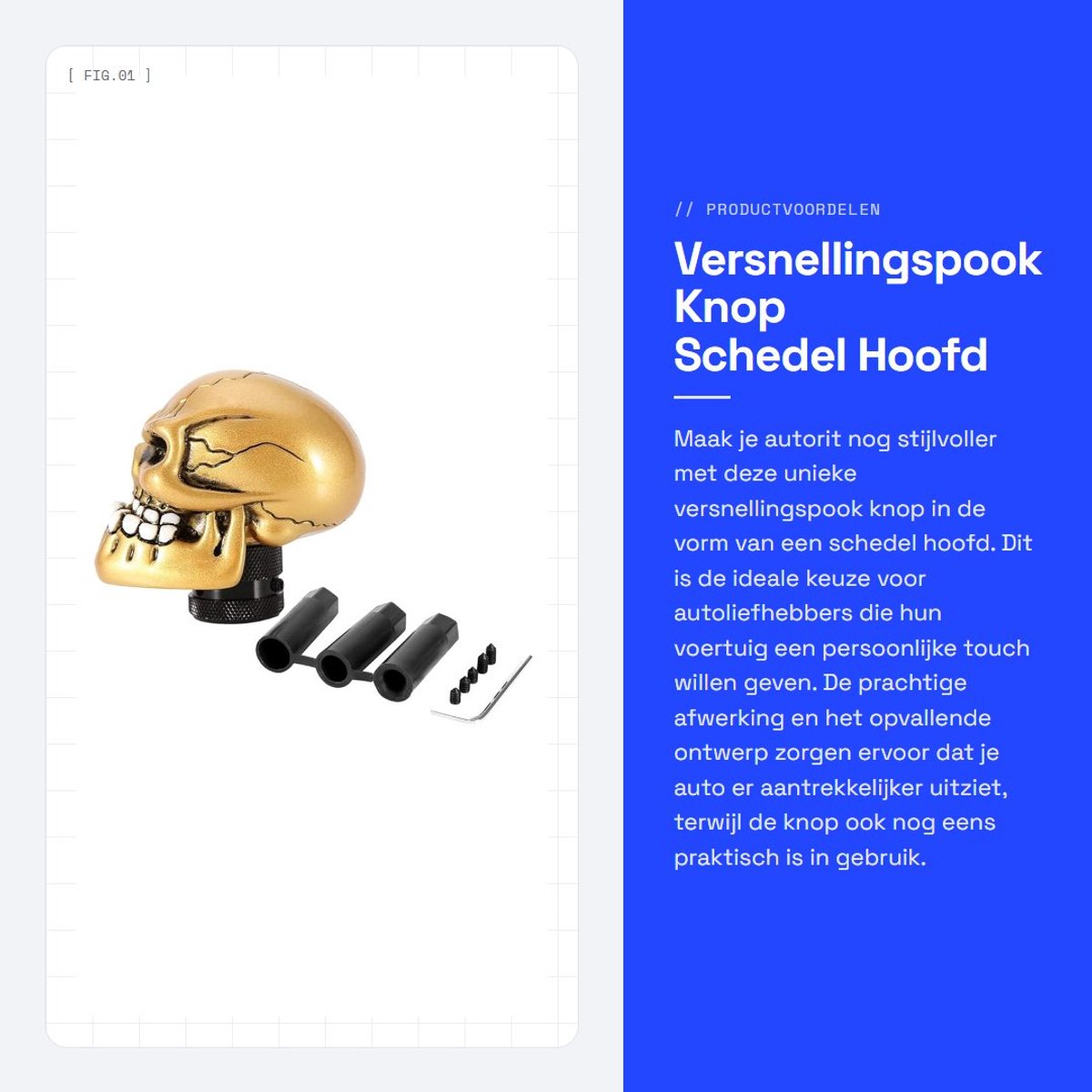Dailygoods- Versnellingsknop Hoogwaardig Materiaal - Schedel Design - Universele Shifter - Eenvoudige Installatie - Verouderingsbestendig - Luxe Uiterlijk