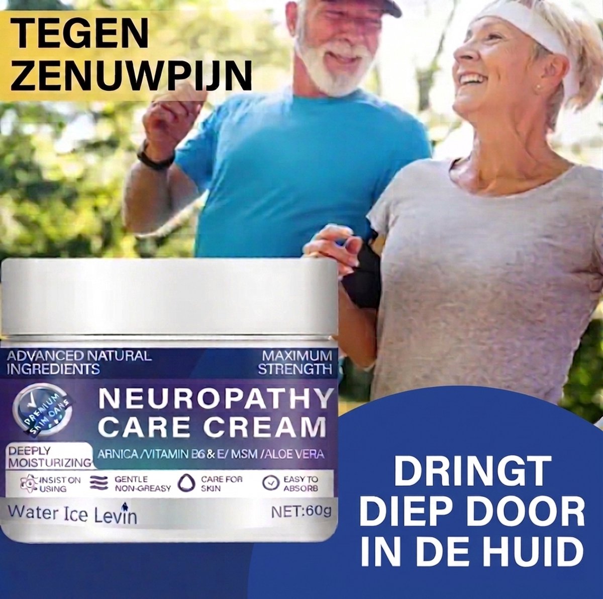 Water Ice Levin Neuropathie Crème – Tegen Tintelingen & Zenuwpijn in Voeten en Handen – Met Arnica, MSM & Vitamine B6 – 60g