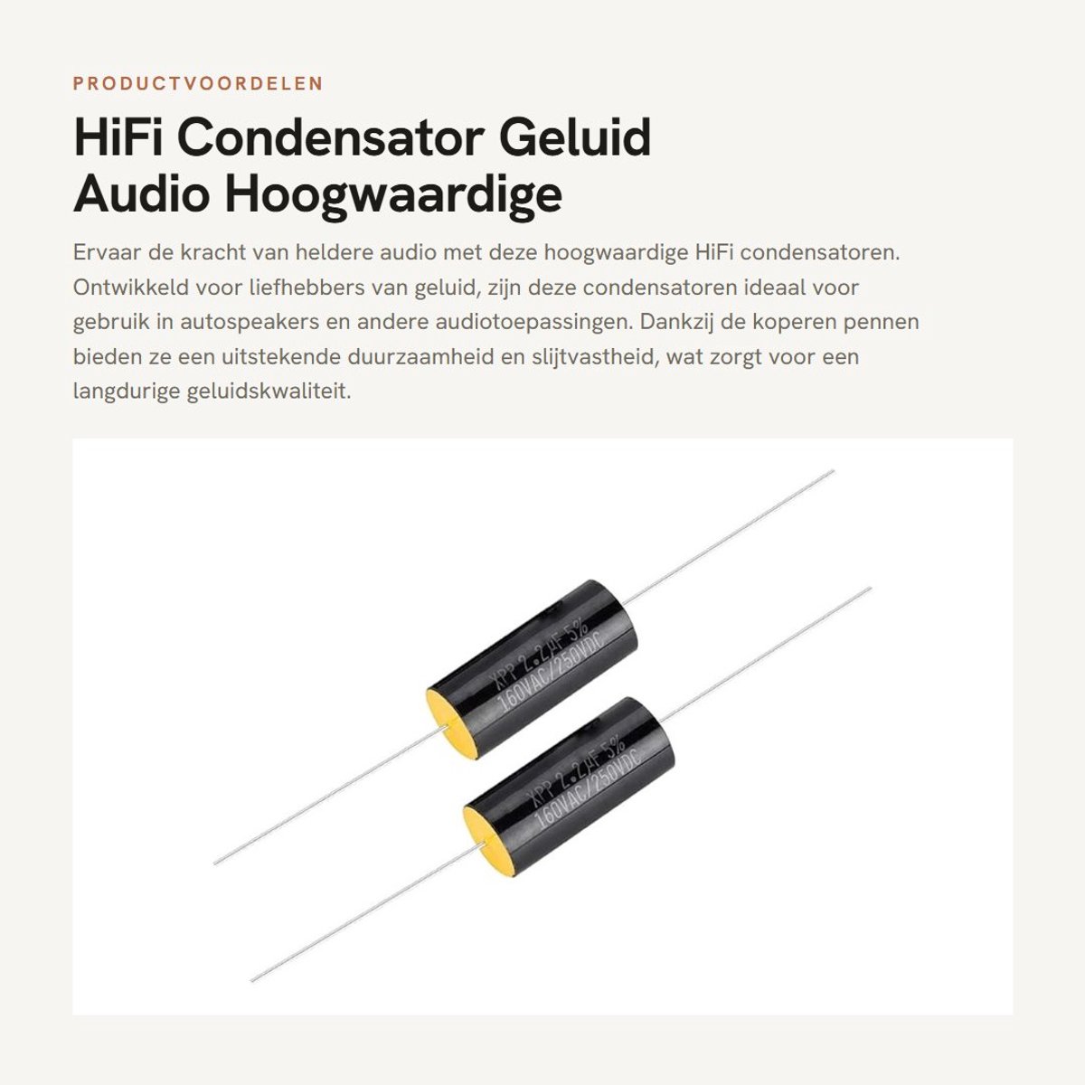 Dailygoods - HiFi Condensator - Geluid Audio - Hoogwaardige Geluidskwaliteit - 2.2uf - Frequentie Divider - Perfect voor Auto en Speakers