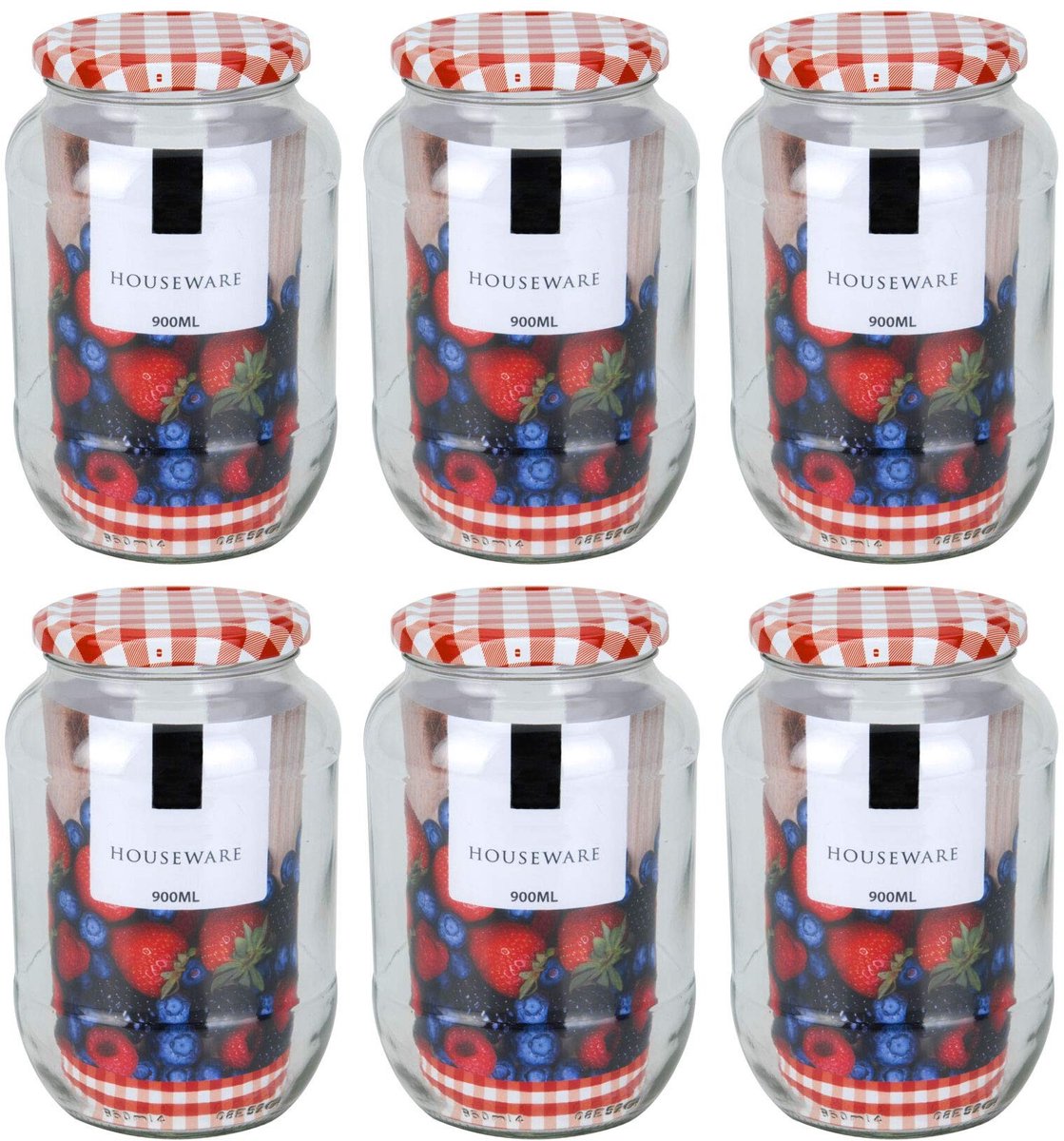 Dailygoods- Inmaakpotten 900 ml - Set van 6 - Glazen Potjes met Schroefdeksel - Ruitpatroon - Geschikt voor Inwekken - Klassiek Design - Weckpotten
