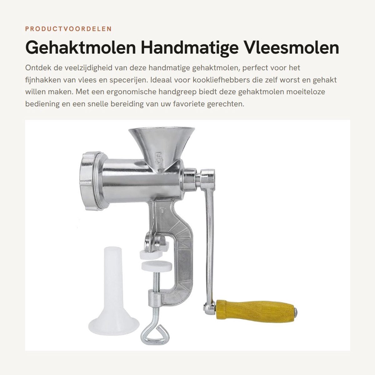 Dailygoods- Gehaktmolen Handmatig - Aluminium Vleesmolen - Worstenvuller Inclusief - Ergonomische Handgreep - Multifunctioneel - Eenvoudige Bediening