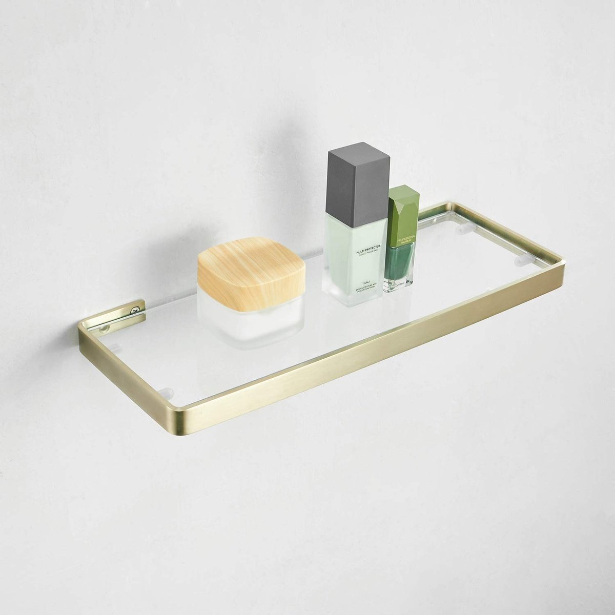Dailygoods- Badkamerrek van gehard glas - Wandmontage - Massief roestvrij staal - Geborsteld goud - 55 cm - Duurzaam en stevig - Plank