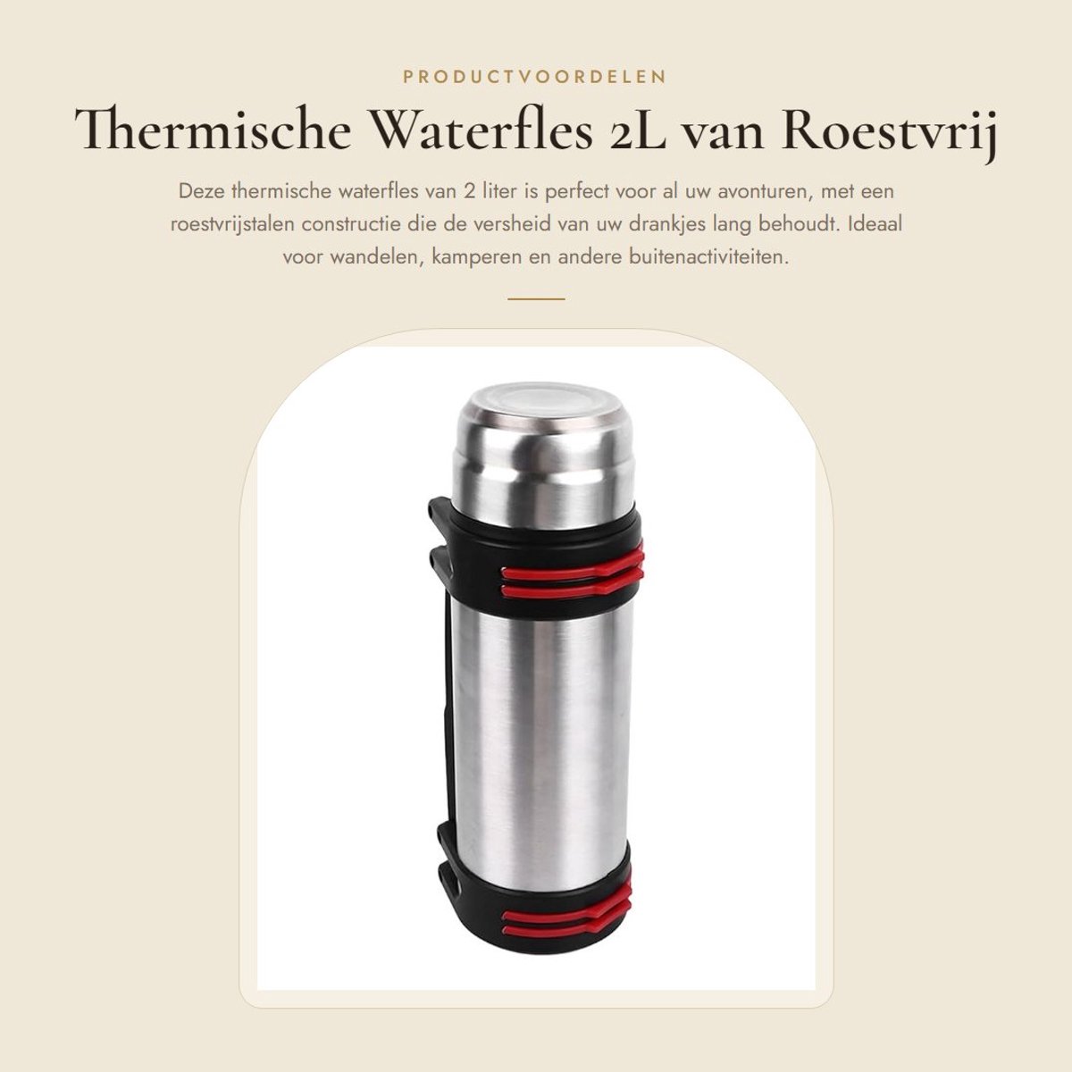 Dailygoods- Thermische Waterfles 2 Liter - Roestvrij Staal - Lekvrij Deksel - Draagbare Handgreep - Geïsoleerde Functie - Ideaal voor Wandelen - Drinkfles