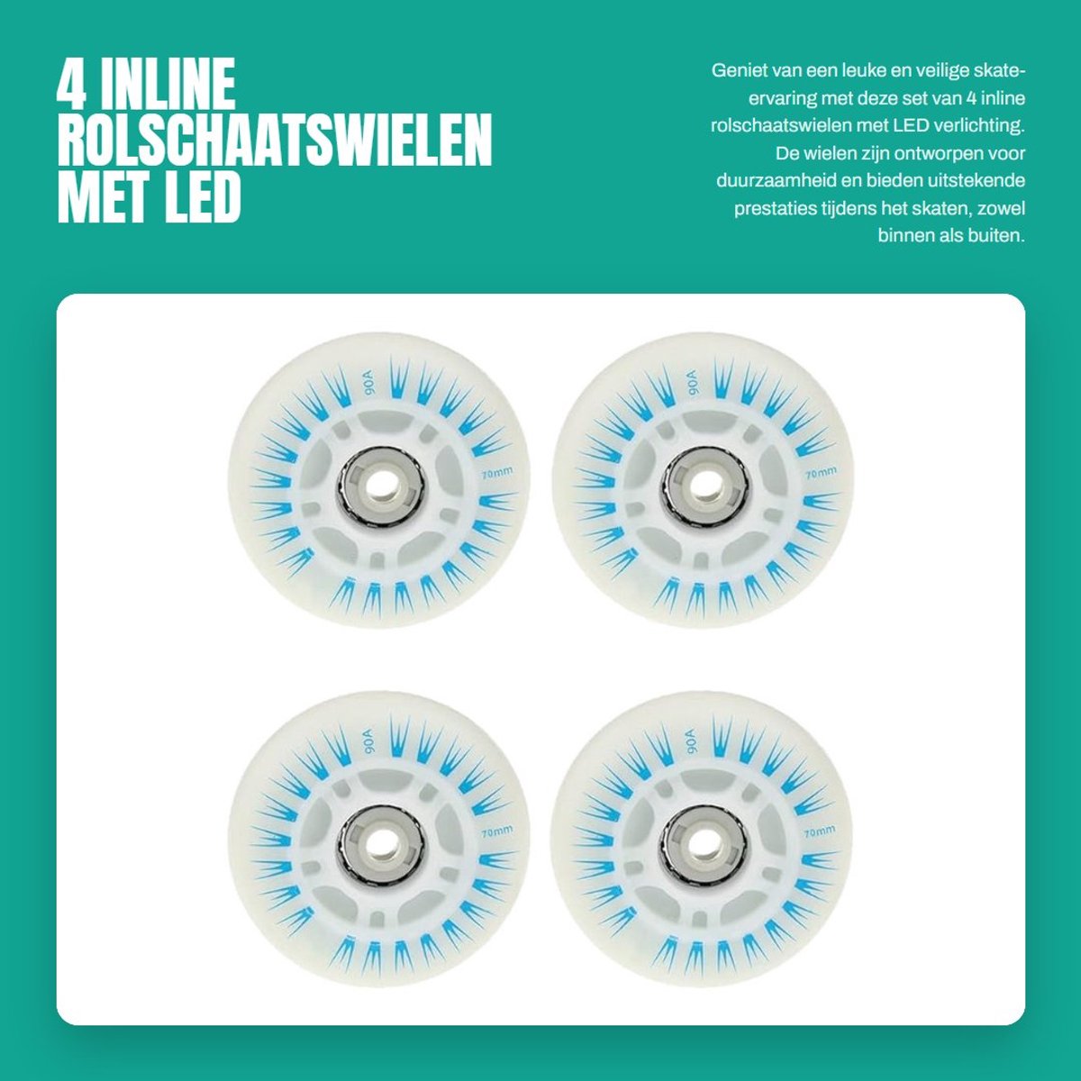 Dailygoods - 4 Inline Rolschaatswielen met LED Licht 70mm Blauw