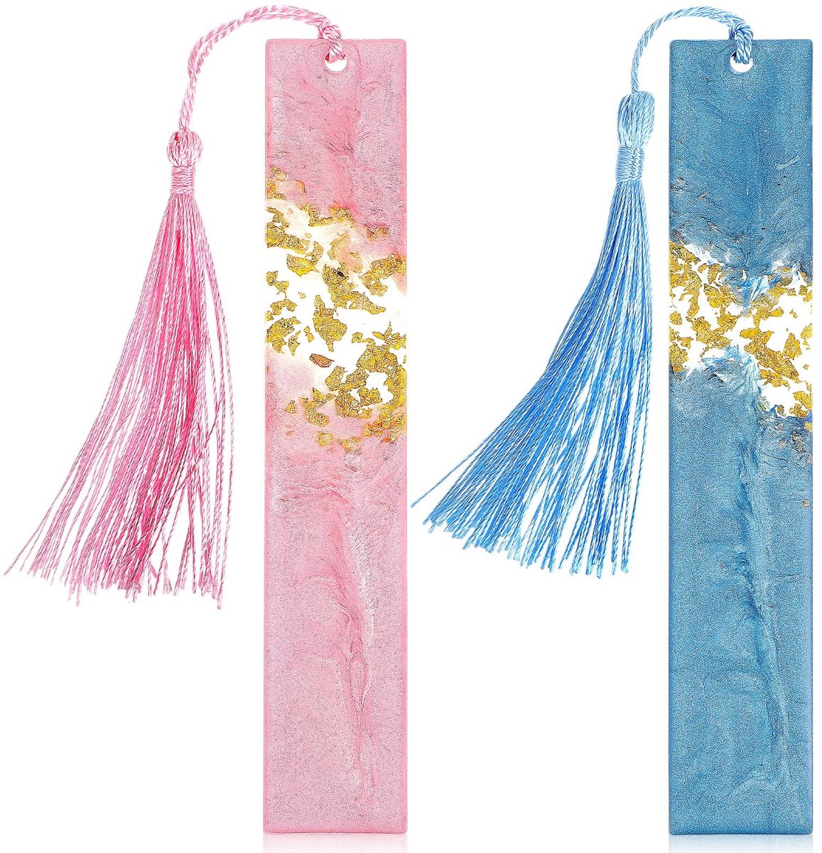 Dailygoods- Bladwijzer Handgemaakt - 2 Stuks Hars - Glinsterend - Kleurrijke Kwastjes - 14x2.5cm - Stijlvol Design - Leesmarkeerder