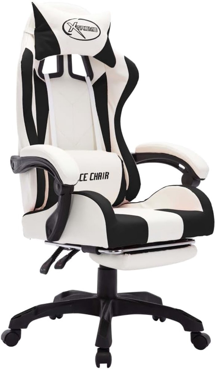 Gamestoel - Racezetel - Comfortabel Zitten - Geïntegreerde verlichting - 65 x 64 x 119 cm - Zwart wit — afbeelding 4