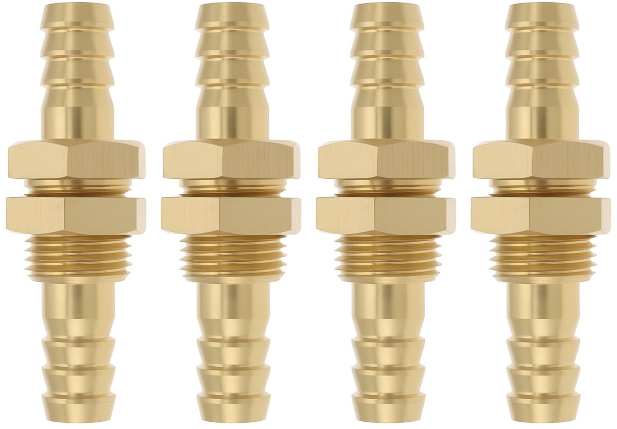 Dailygoods- Slangconnector 8mm - Messing Fitting - Dual Connector - Voor Brandstof/Water/Lucht - 4 Stuks - Corrosiebestendig - Pijpconnector