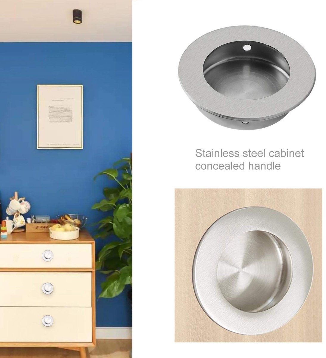 Dailygoods- Inbouwhandgrepen 2 Stuks - Ronde Verzinkbare Handgreep - Geborsteld 304 Roestvrij Staal - Schuifdeur/Kast - 50mm Buitendiameter - Minimalistisch Ontwerp - Trekhandgreep