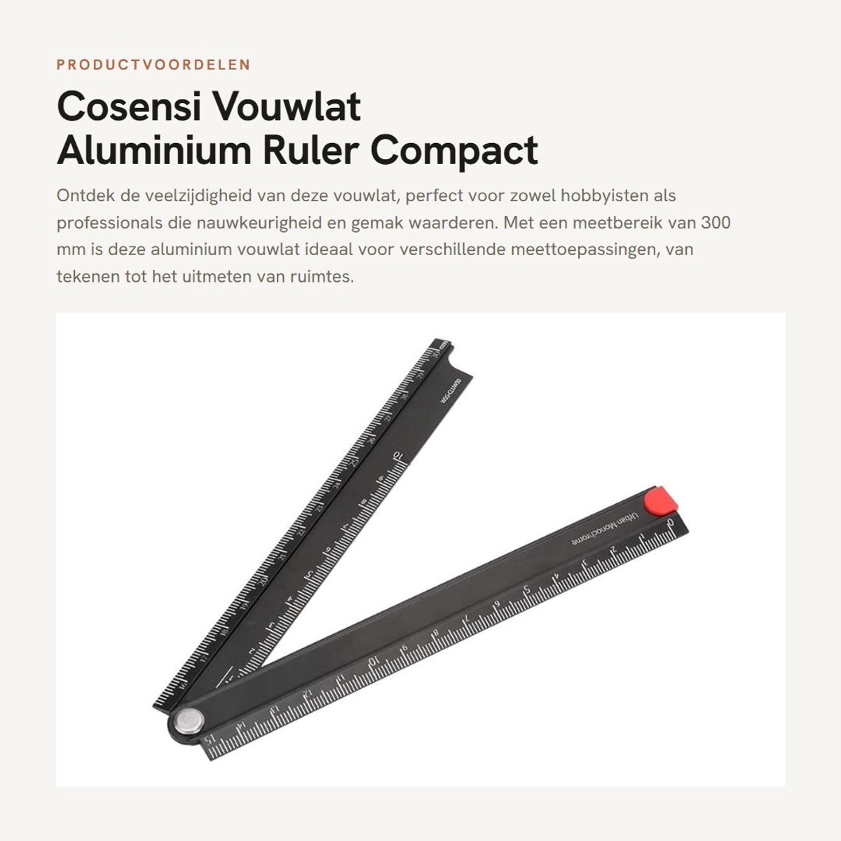 Dailygoods- Vouwmeter 300 mm - Aluminium Legering - Schuifmaat - L-type Liniaal - Duurzaam - Schokbestendig - Meetlat