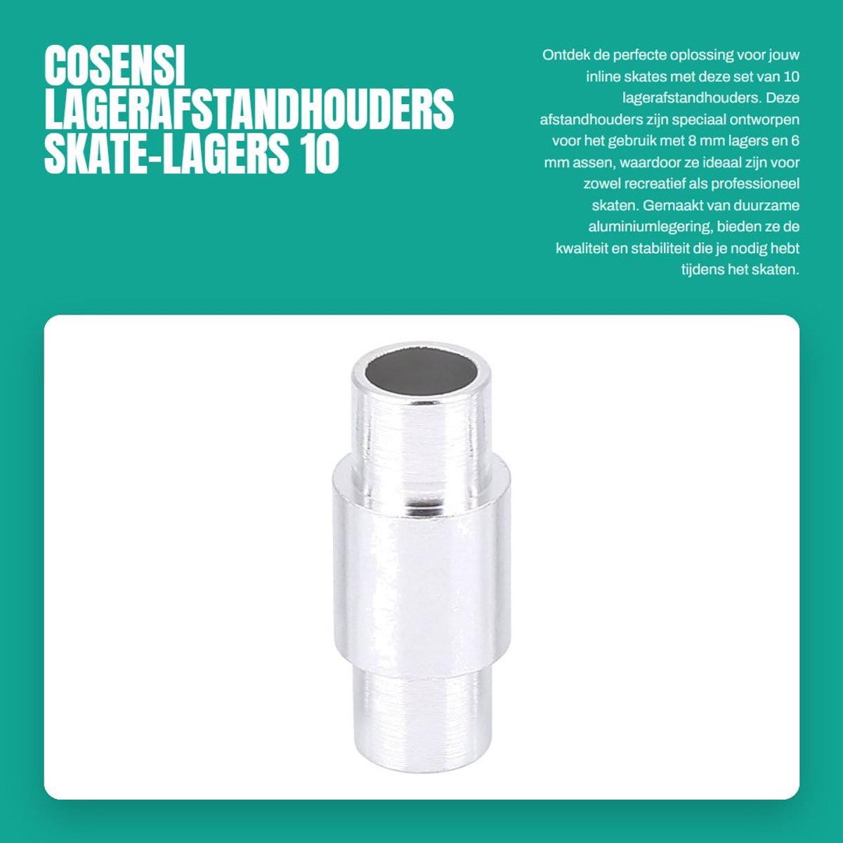 Dailygoods- Lagerafstandhouders 10 stuks - Aluminium afstandhouders - Skate-lagers - Inline skates - 8 mm lagers - 6 mm assen - Totale lengte 23,5 mm