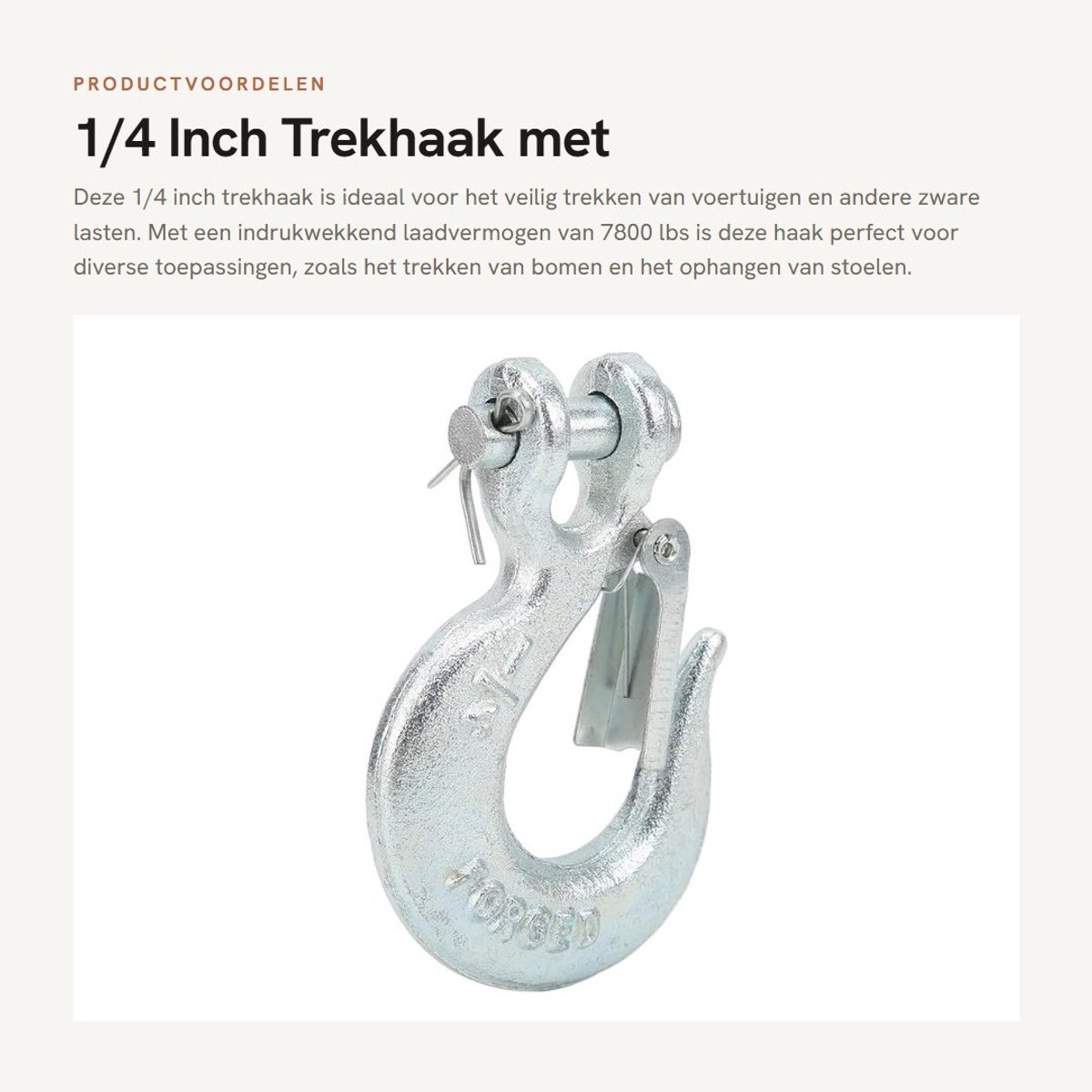 Dailygoods- Trekhaak 1/4 Inch met Veiligheidsvergrendeling - Lierhaak 7800 Lbs Laadvermogen - Voor Trekken van Voertuigen - Ophangen van Stoelen - Vergrendelen van Zware Ladingen - Brede Toepassingen - Haak