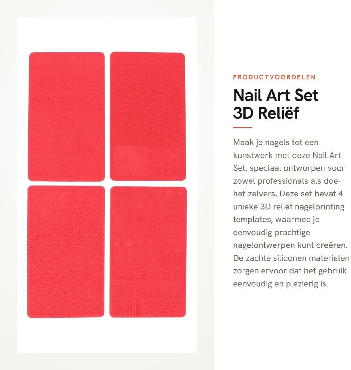 Dailygoods- Nail Art Set 4 Stks - 3D Reliëf Sjablonen - Zachte Siliconen Mallen - DIY Nagelontwerpen - Draagbaar Ontwerp - Geschikt voor Thuisgebruik - Nagelkunst