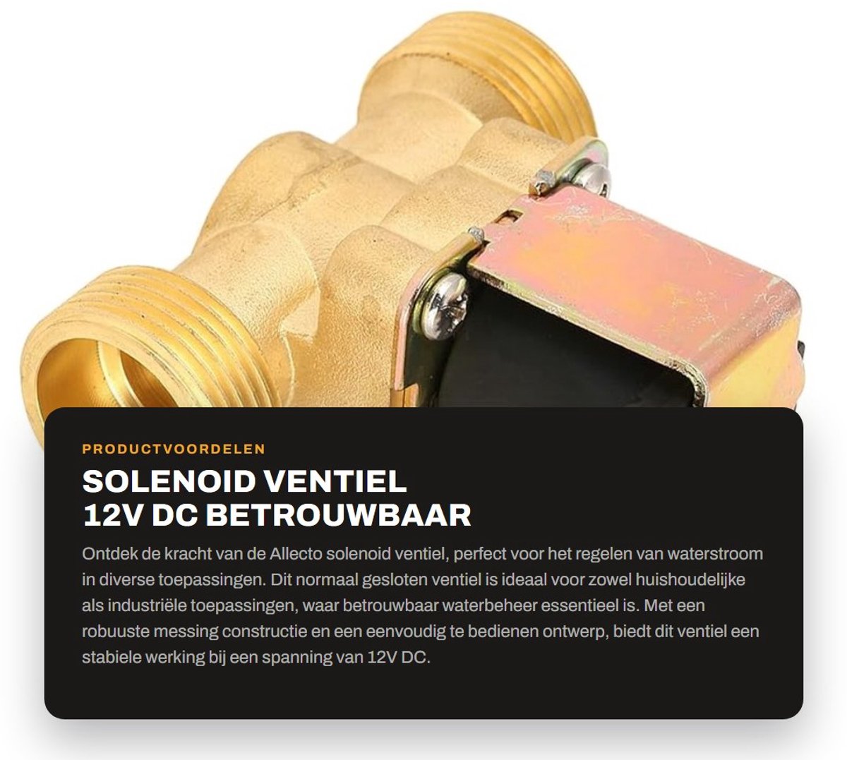 Dailygoods- Elektroventiel Normaal Gesloten - 12V DC - Messing - Waterdicht - 0.8 MPa - Tot 55°C Water - Solenoïde