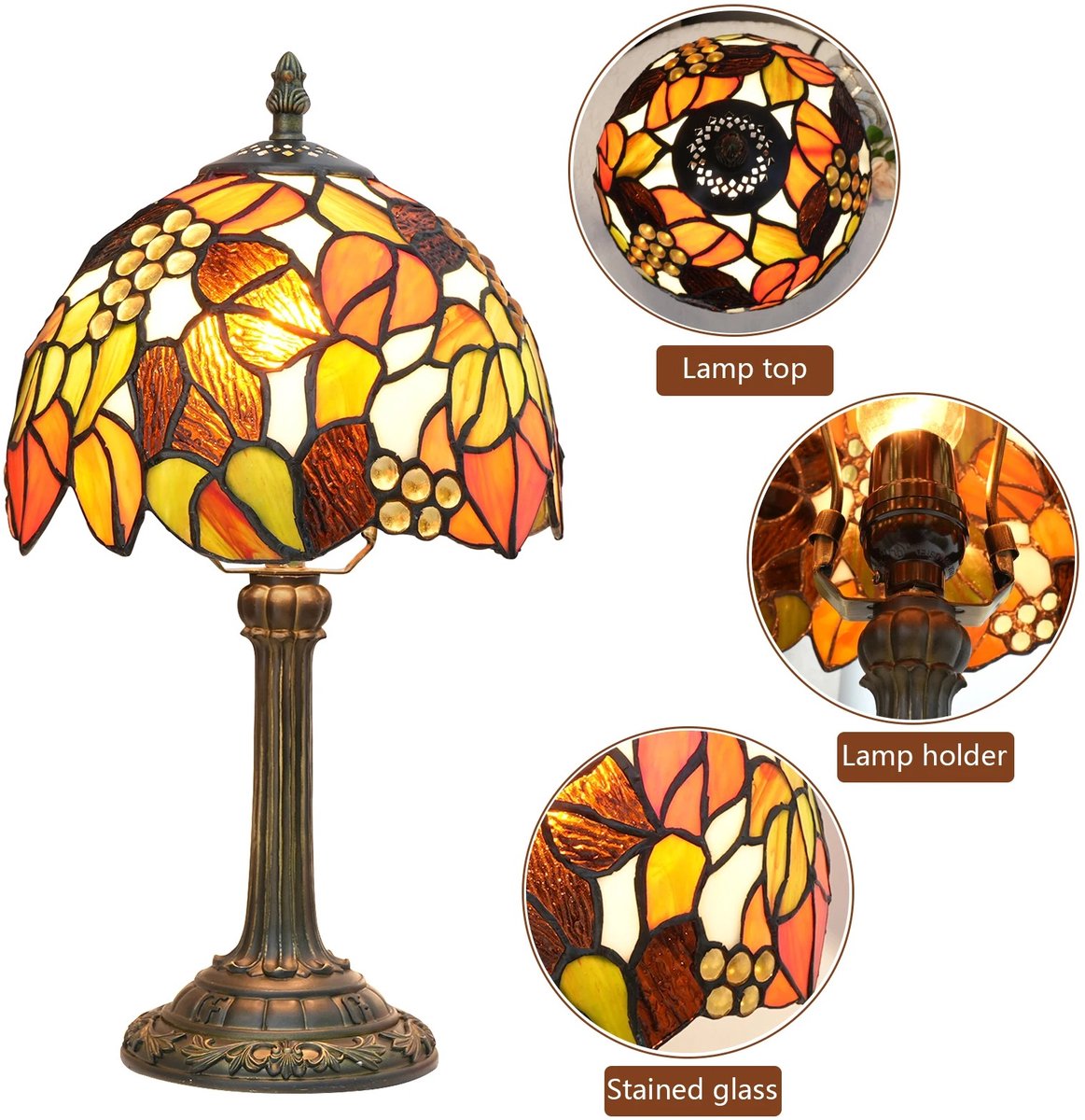 Brandistry - Vintage Tafellamp - Vintage Bureaulamp - Glas in Loos Stijl - Geschikt voor Woonkamer, Slaapkamer en Werkkamer