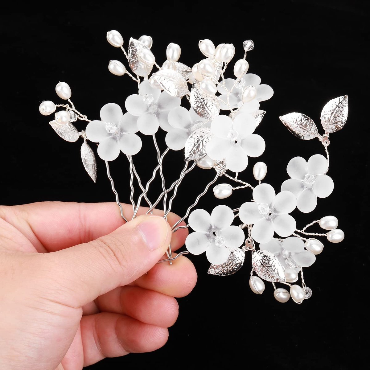 Dailygoods- Haarspelden 5 stuks - Bloem Motief - Imitatieparel - Bruiloft Accessoires - Geschikt voor Feestjes - Pakketgrootte 12x10x1.5cm - Haarsieraden