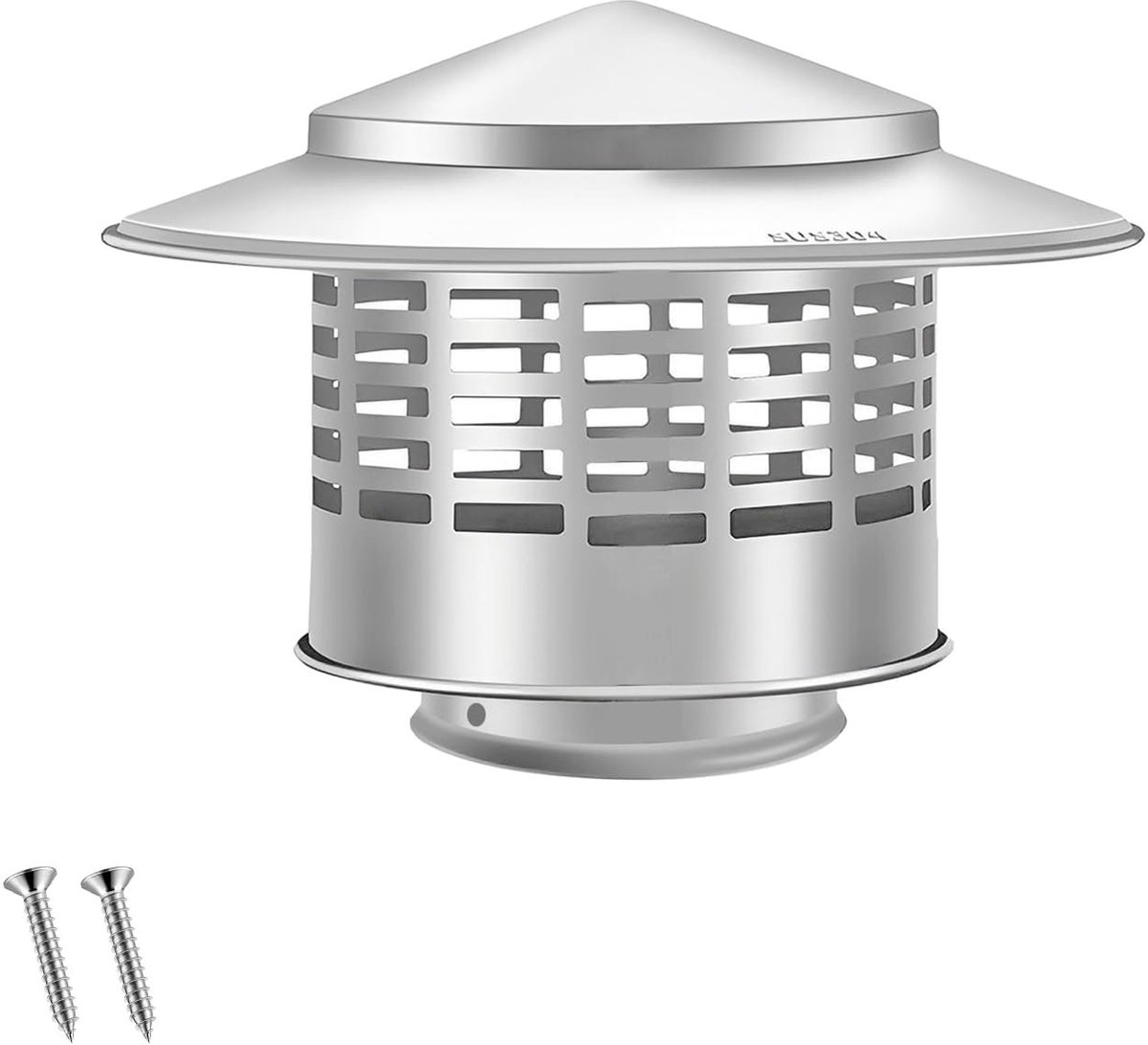 Dailygoods- Schoorsteenkap Roestvrij Staal - Regenkap - Kraaienkap - Luchtuitlaat - Pijpbescherming - 185 mm x 105 mm - Ontluchtingskap